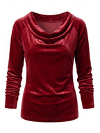 Women’s Velvet-Look Cowl Neck Long-Sleeve Top