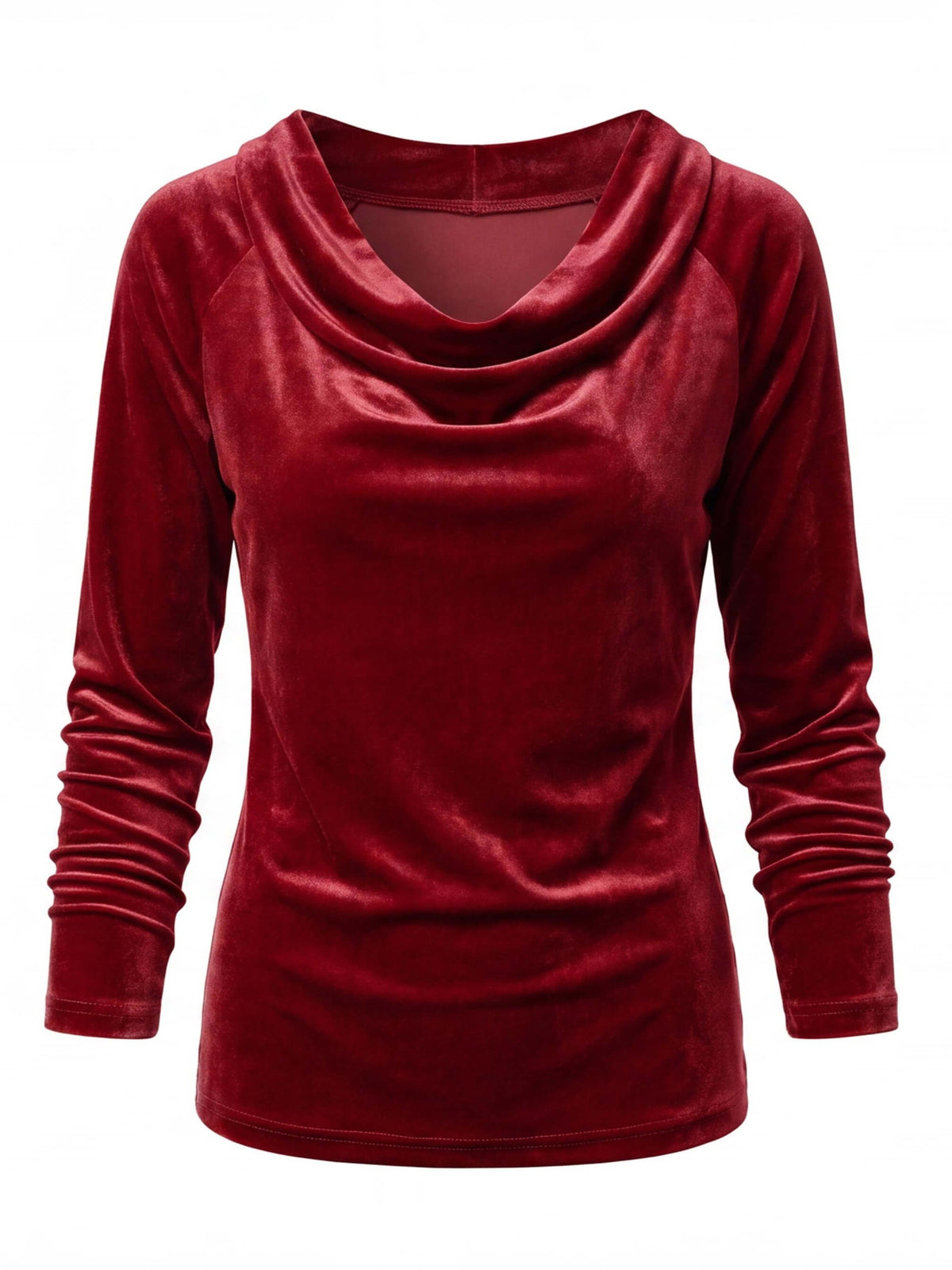 Women’s Velvet-Look Cowl Neck Long-Sleeve Top