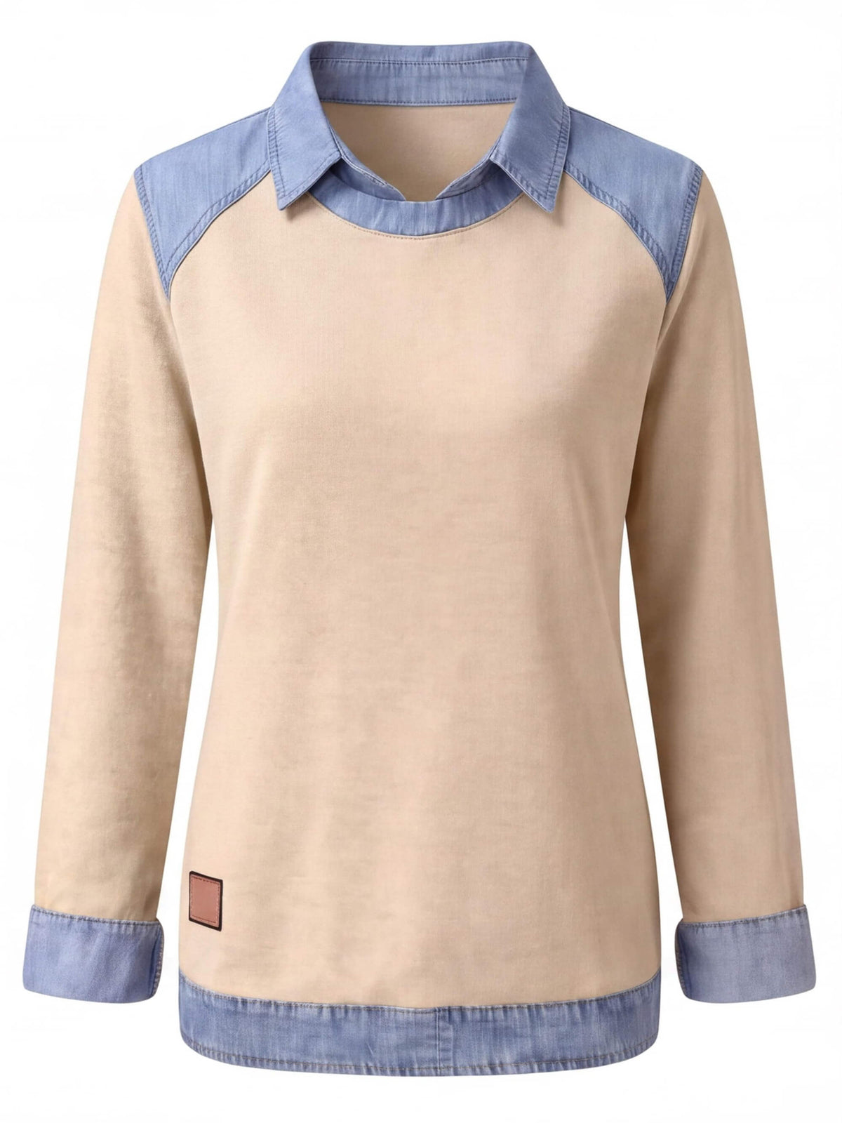 Women’s Denim Collar Detail Long-Sleeve Knit Top