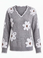 Women’s Floral V-Neck Knit Sweater