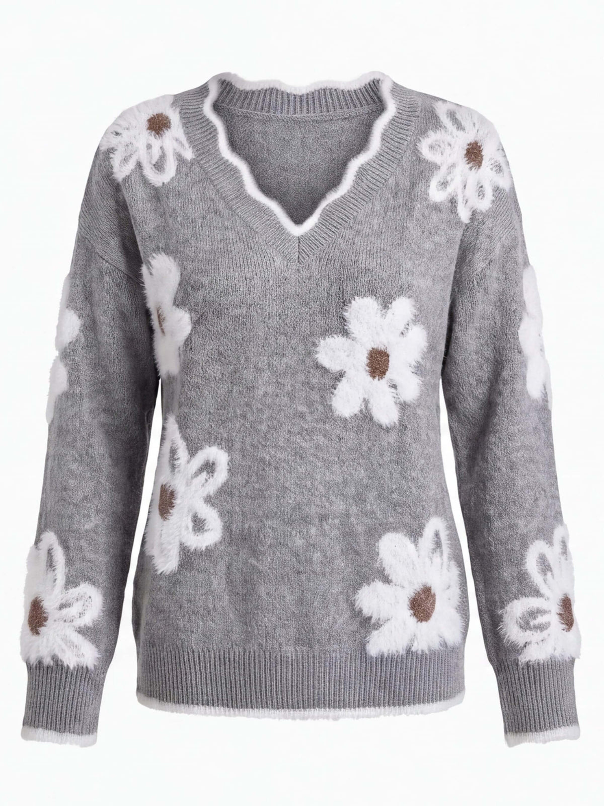 Women’s Floral V-Neck Knit Sweater