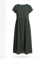 Women's dress – Midi dress with a round neckline and a loose fit