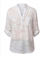 Women's printed blouse with a turn-down collar