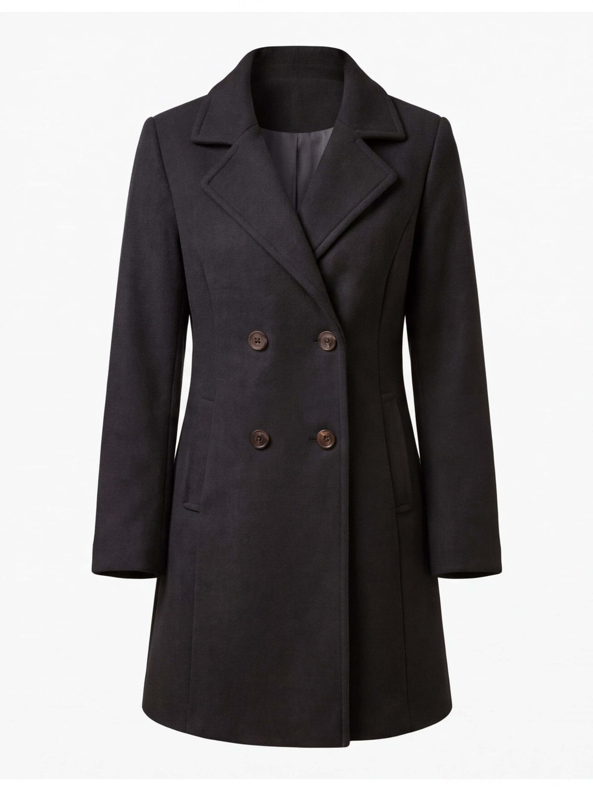 Women’s Double-Breasted Longline Coat with Wide Lapels