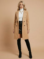 Women’s Double-Breasted Mid-Length Coat – Tailored Lapel & Waist-Defining Fit