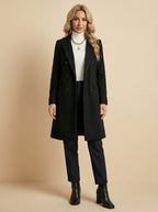 Women’s Double-Breasted Mid-Length Coat – Tailored Lapel & Waist-Defining Fit
