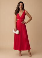 Women’s Dress – Pleated Backless Midi Dress