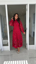 Lucia Long Sleeve Lace Dress – Burgundy