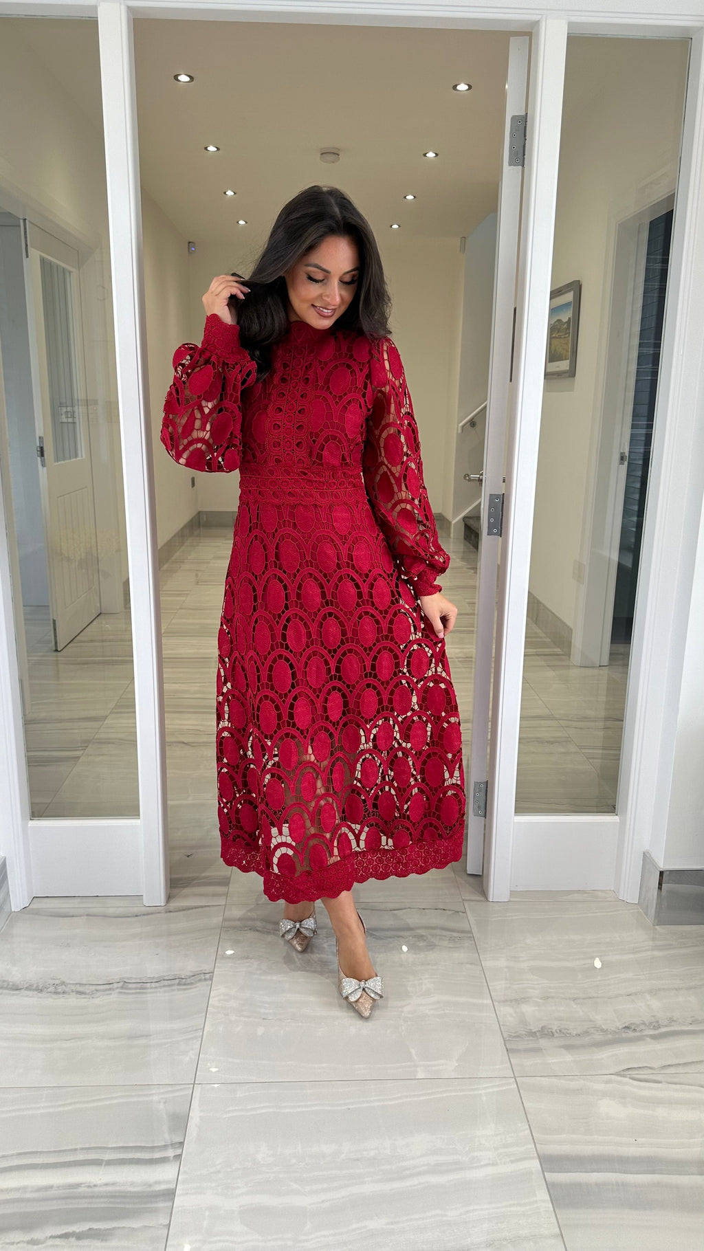 Lucia Long Sleeve Lace Dress – Burgundy