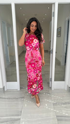 Maribel 3D Floral Midi Dress – Pink