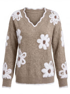 Women’s Floral V-Neck Knit Sweater