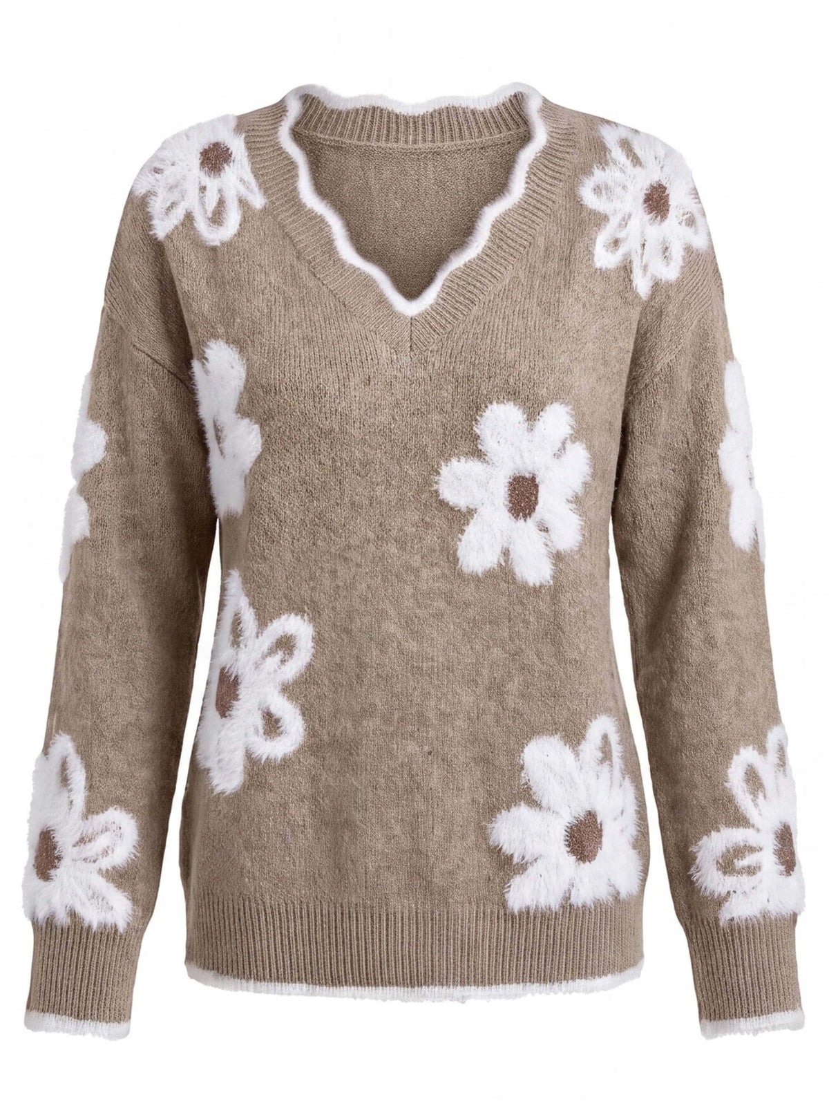 Women’s Floral V-Neck Knit Sweater
