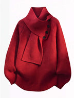 Women’s Ribbed Knit Funnel Neck Button Detail Sweater