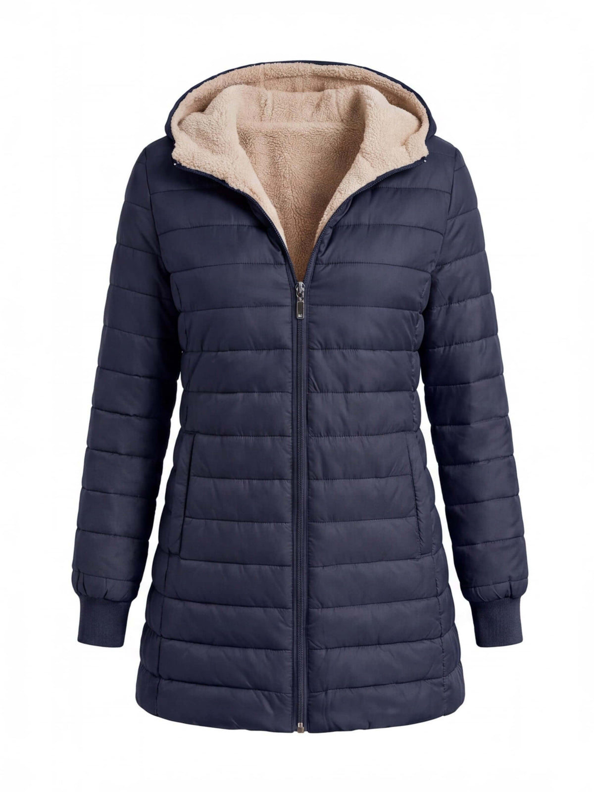 Women’s Quilted Puffer Jacket with Hooded Trim