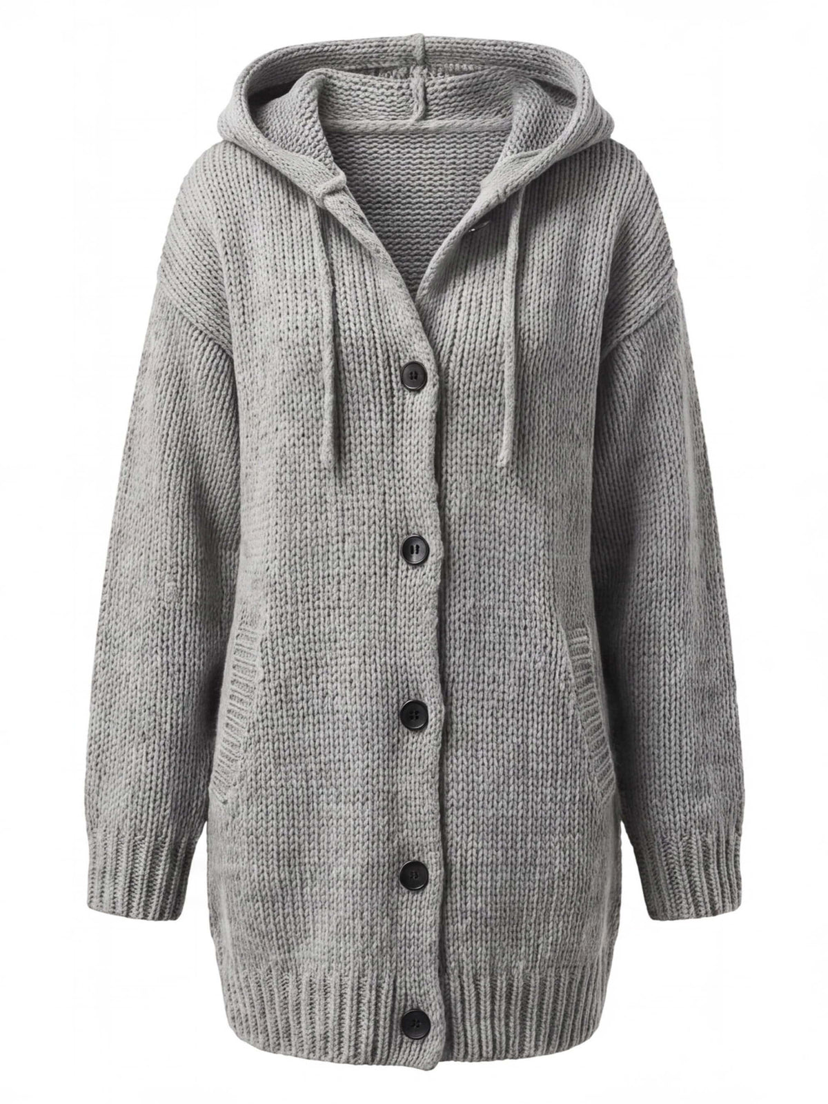Women’s Chunky Knit Hooded Button-Up Cardigan