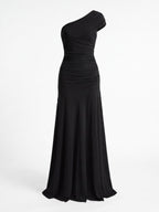 Women’s One-Shoulder Draped Maxi Evening Dress