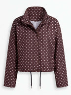 Women’s Polka Dot Drawstring Jacket with High Collar