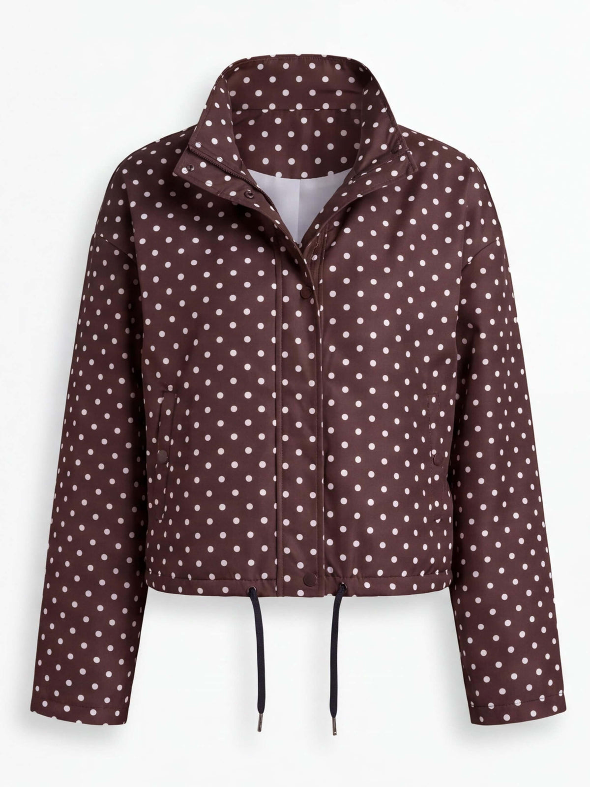 Women’s Polka Dot Drawstring Jacket with High Collar
