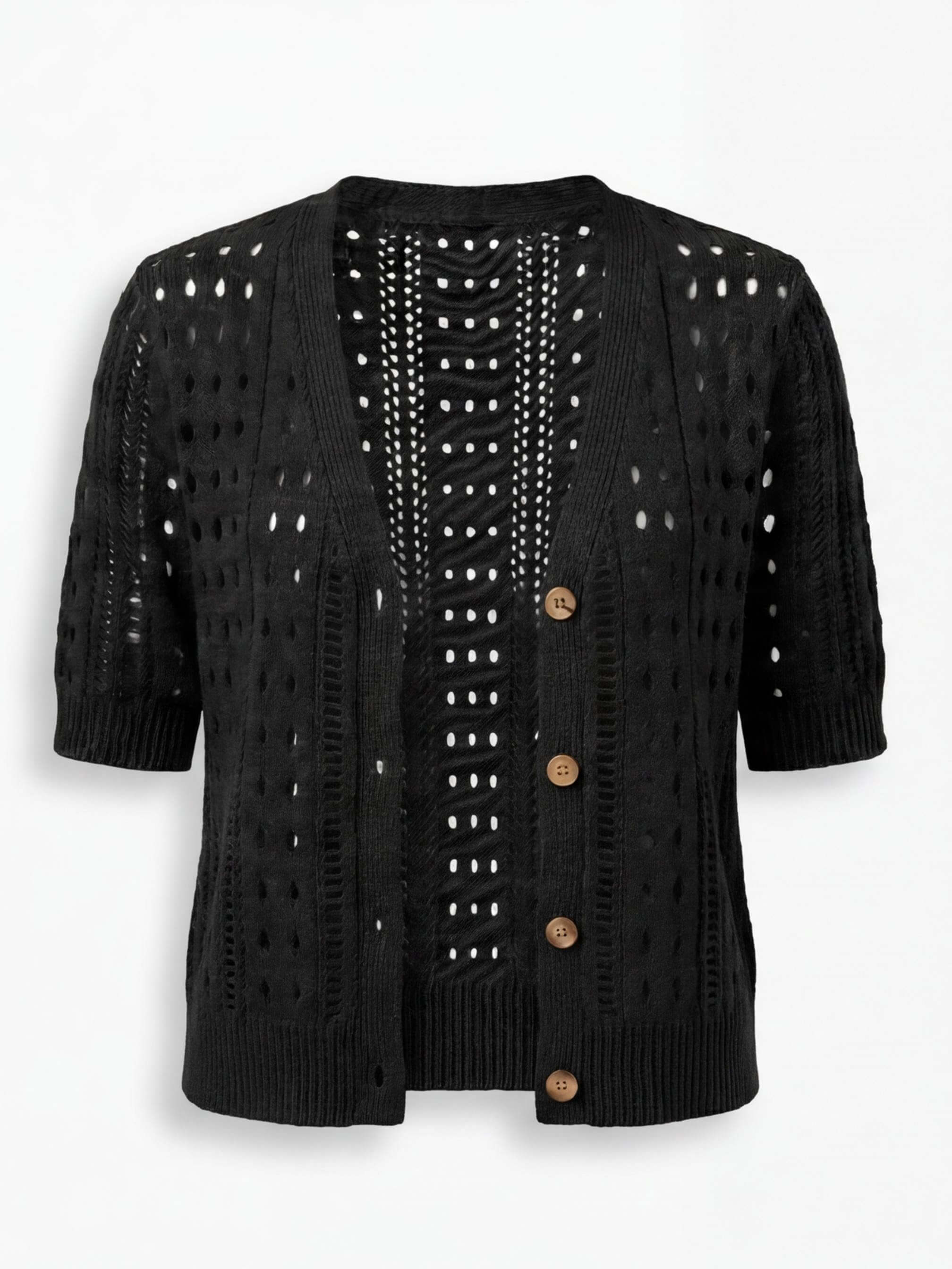 Women’s Crochet Knit Cardigan – V-Neck Button Front & Lightweight Elegance