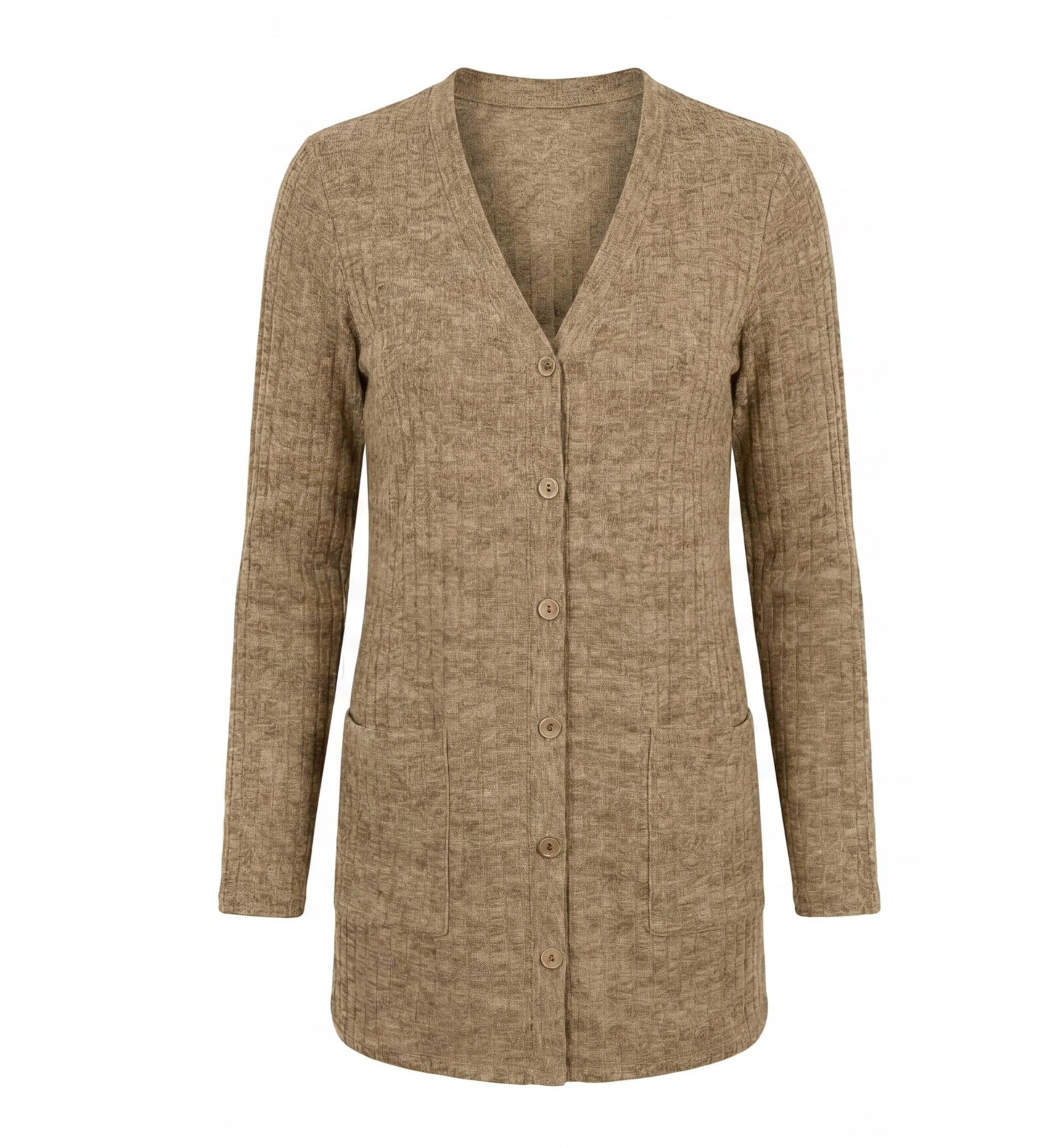 Women’s Elegant Knit Cardigan – Textured V-Neck & Light Stretch Comfort
