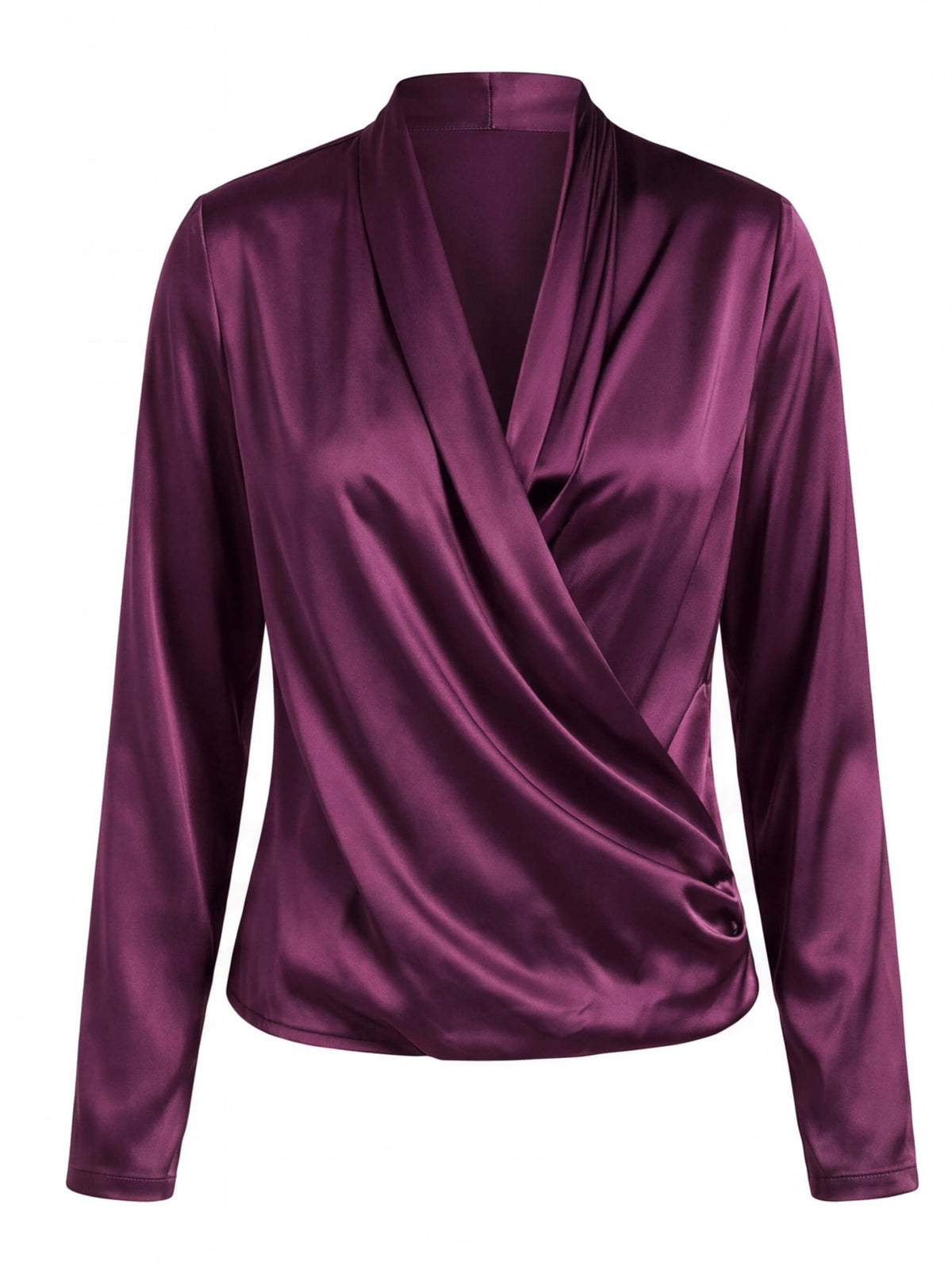 Women’s Long-Sleeve Satin-Look Wrap Blouse