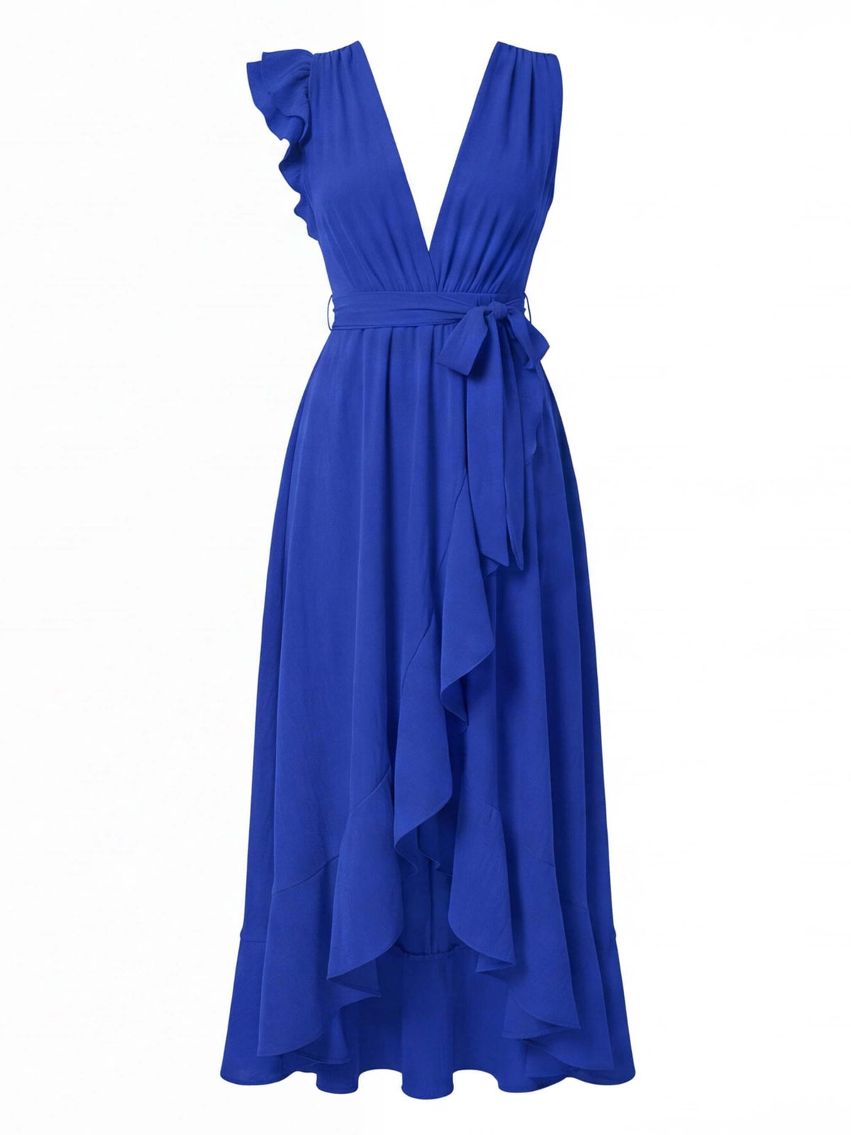 Women’s Sleeveless V-Neck High-Low Ruffle Maxi Dress