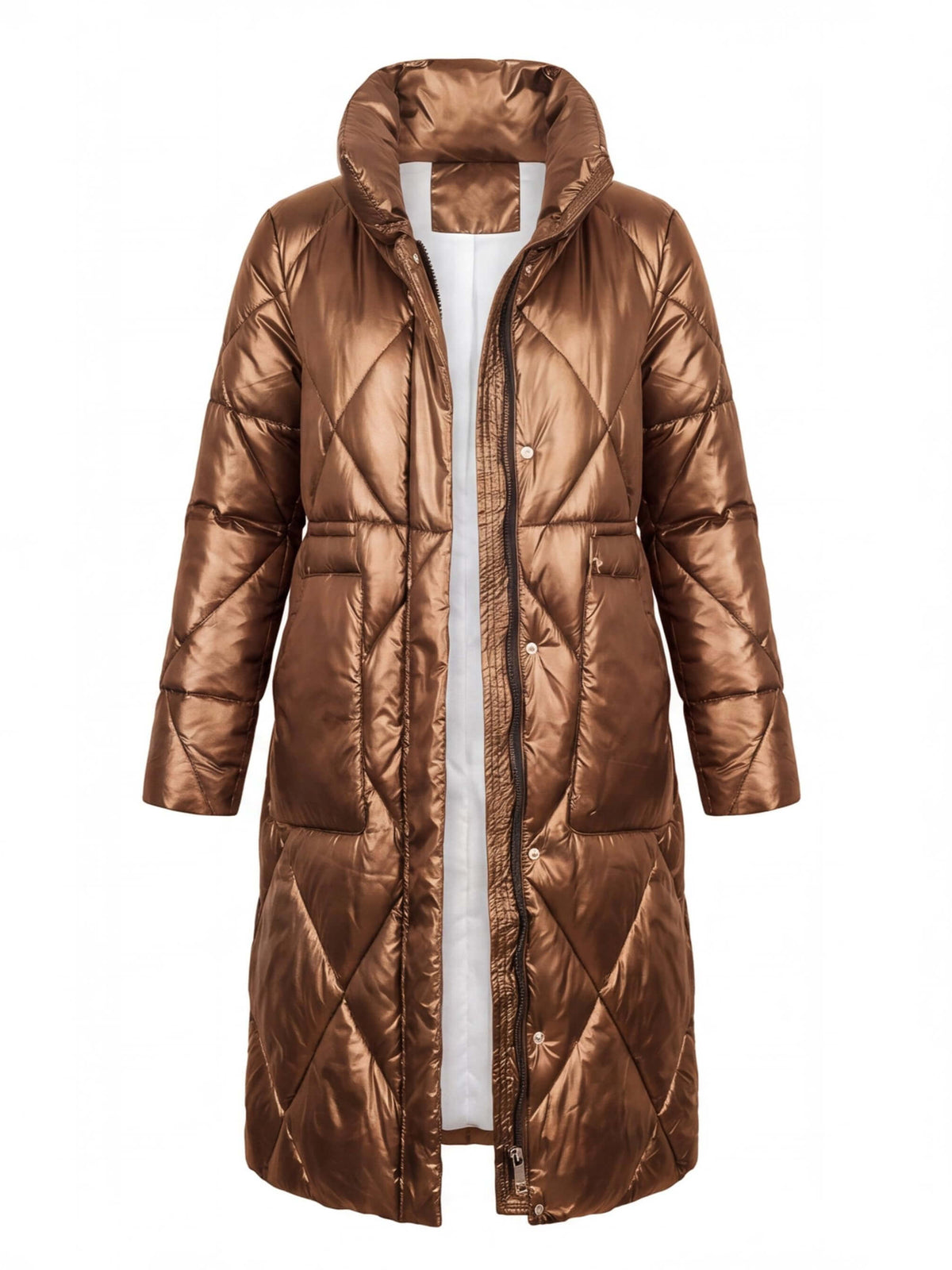 Women’s Long Quilted Puffer Coat with High Collar