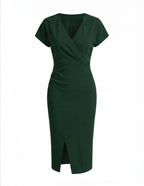 Women’s Midi Dress – Elegant V-Neck Silhouette with Front Split