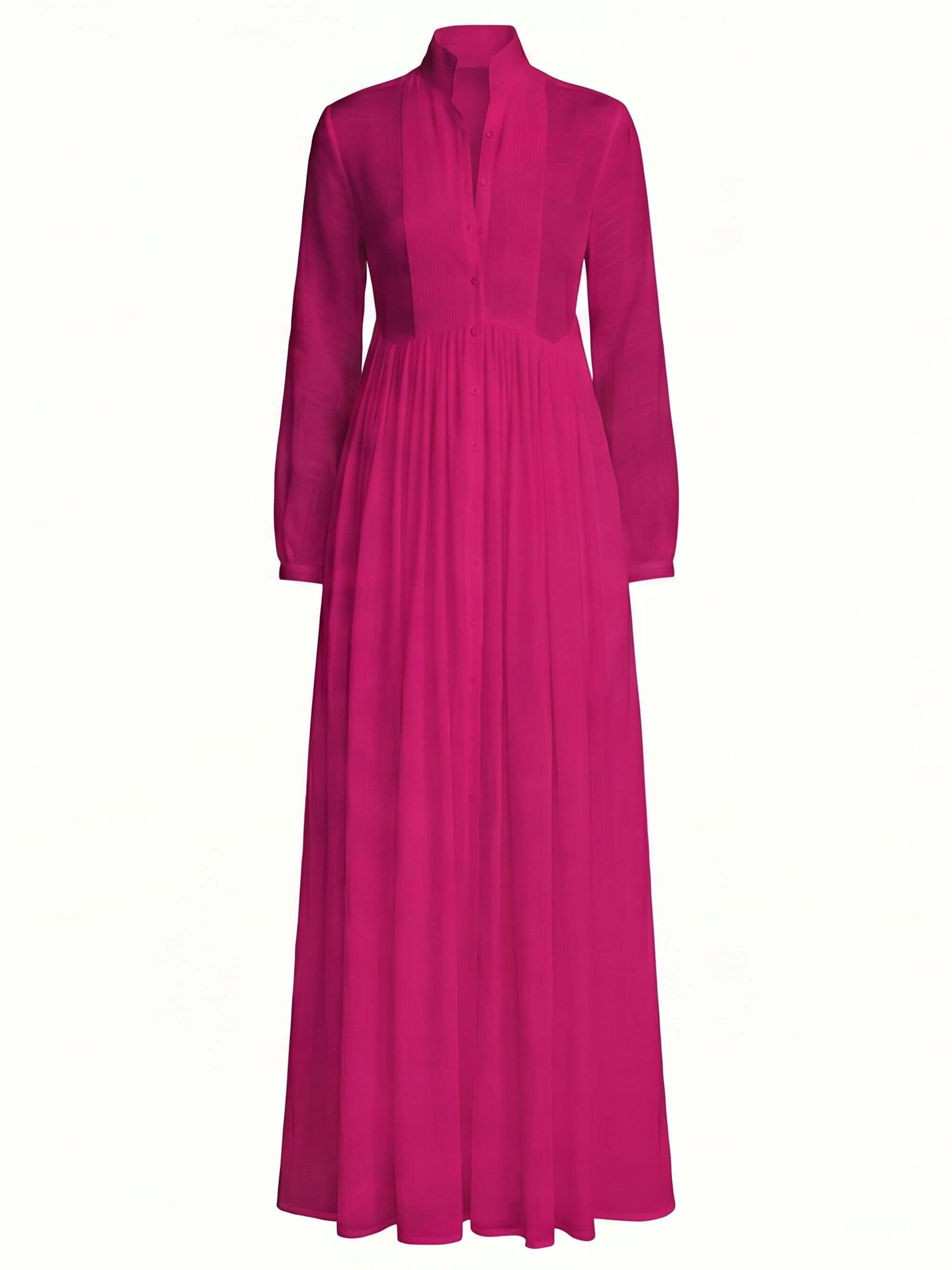 Women’s Button Front Pleated Maxi Shirt Dress