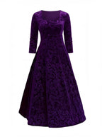 Women’s Embroidered Velvet-Look Square Neck Midi Dress