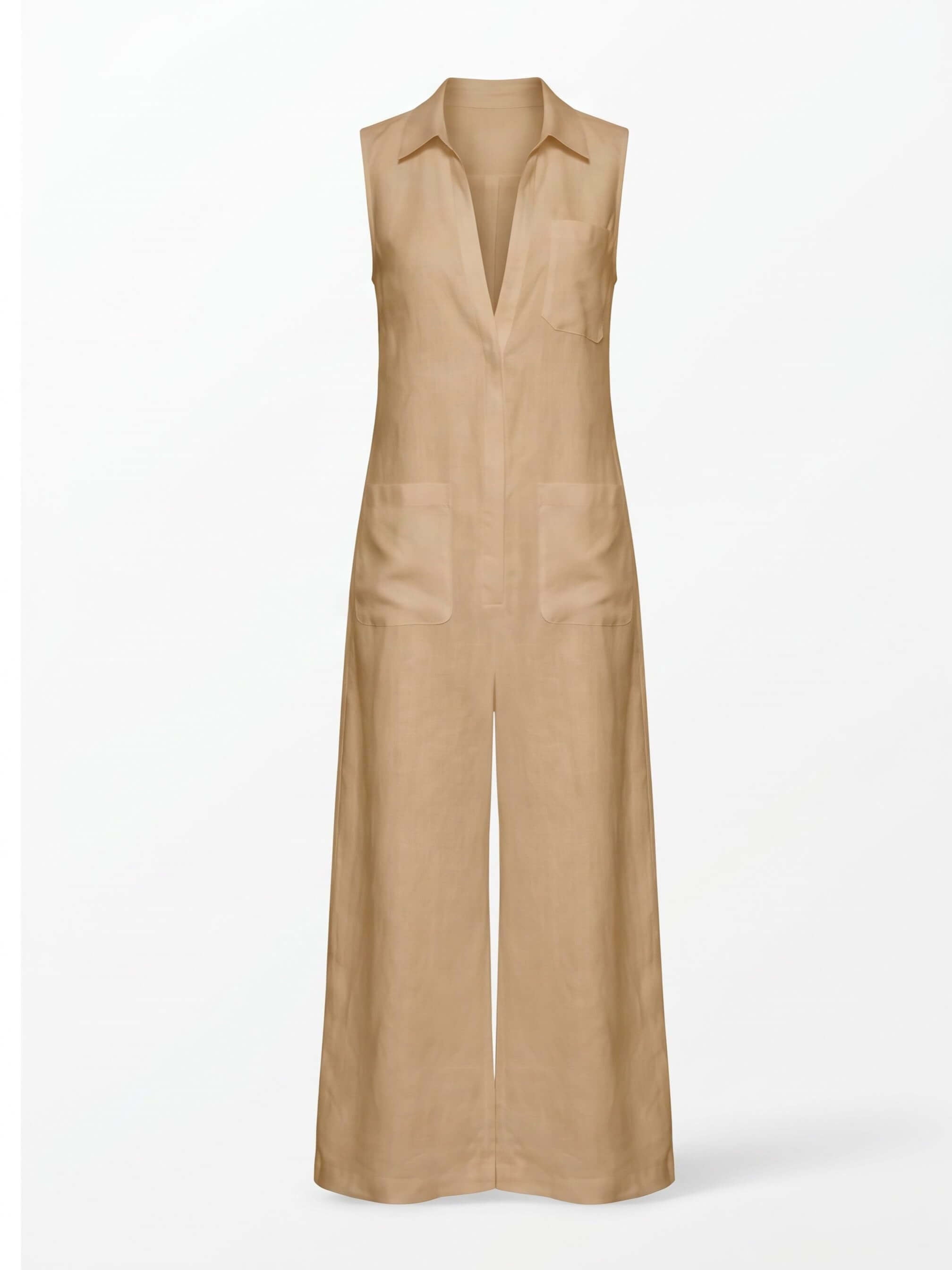 Women’s Sleeveless Collared Wide-Leg Jumpsuit