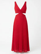 Women’s Dress – Pleated Backless Midi Dress