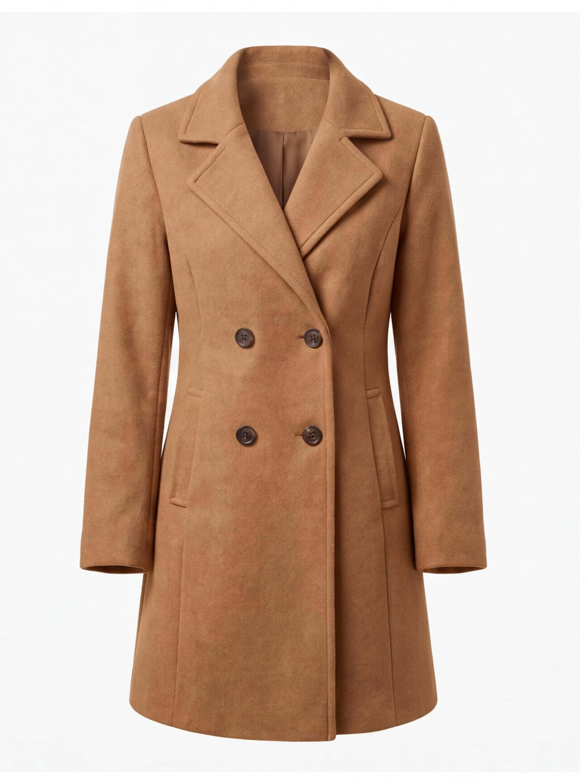Women’s Double-Breasted Longline Coat with Wide Lapels