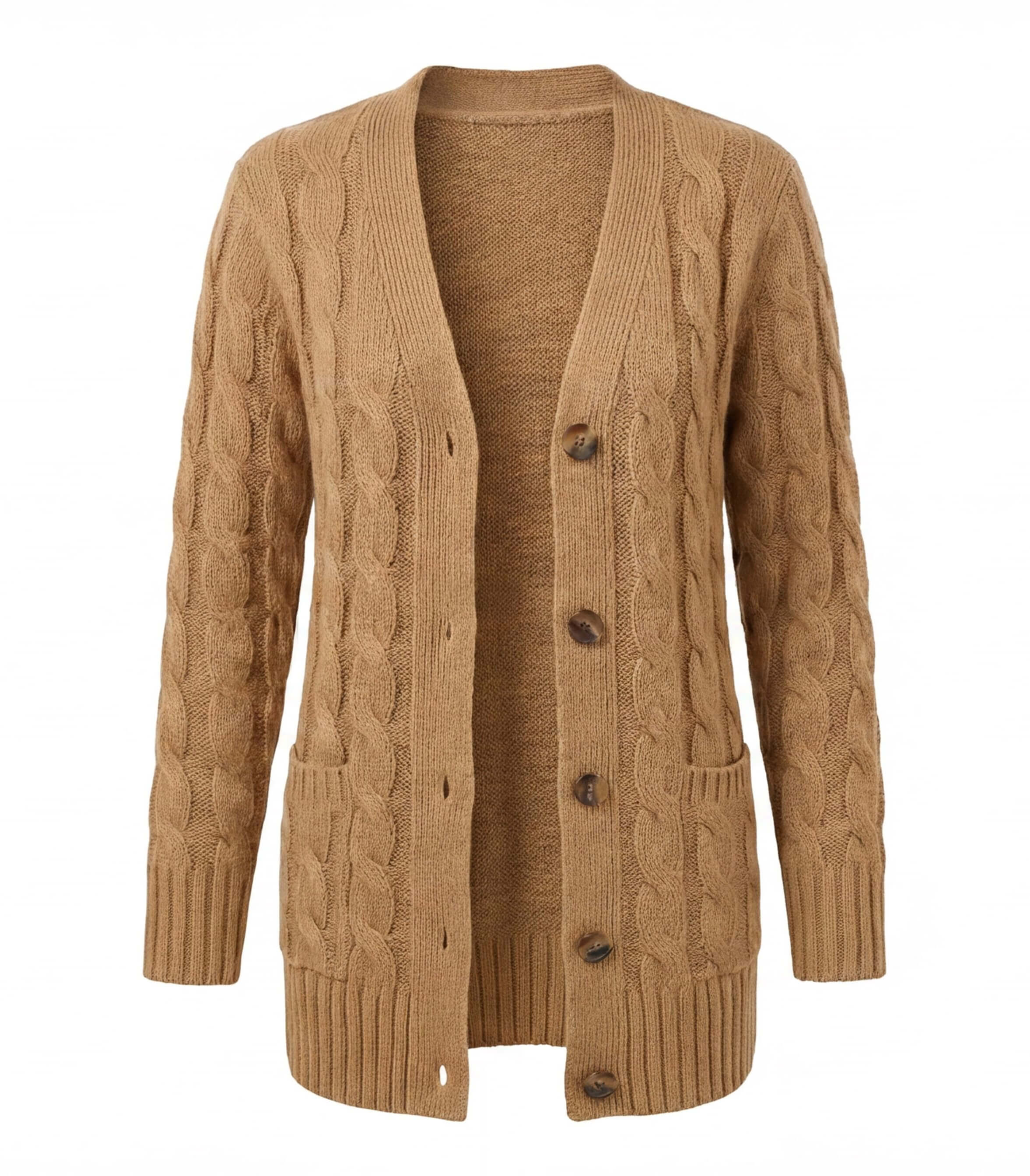 Women’s Cable Knit Cardigan – Button Front & Cozy Loose Fit