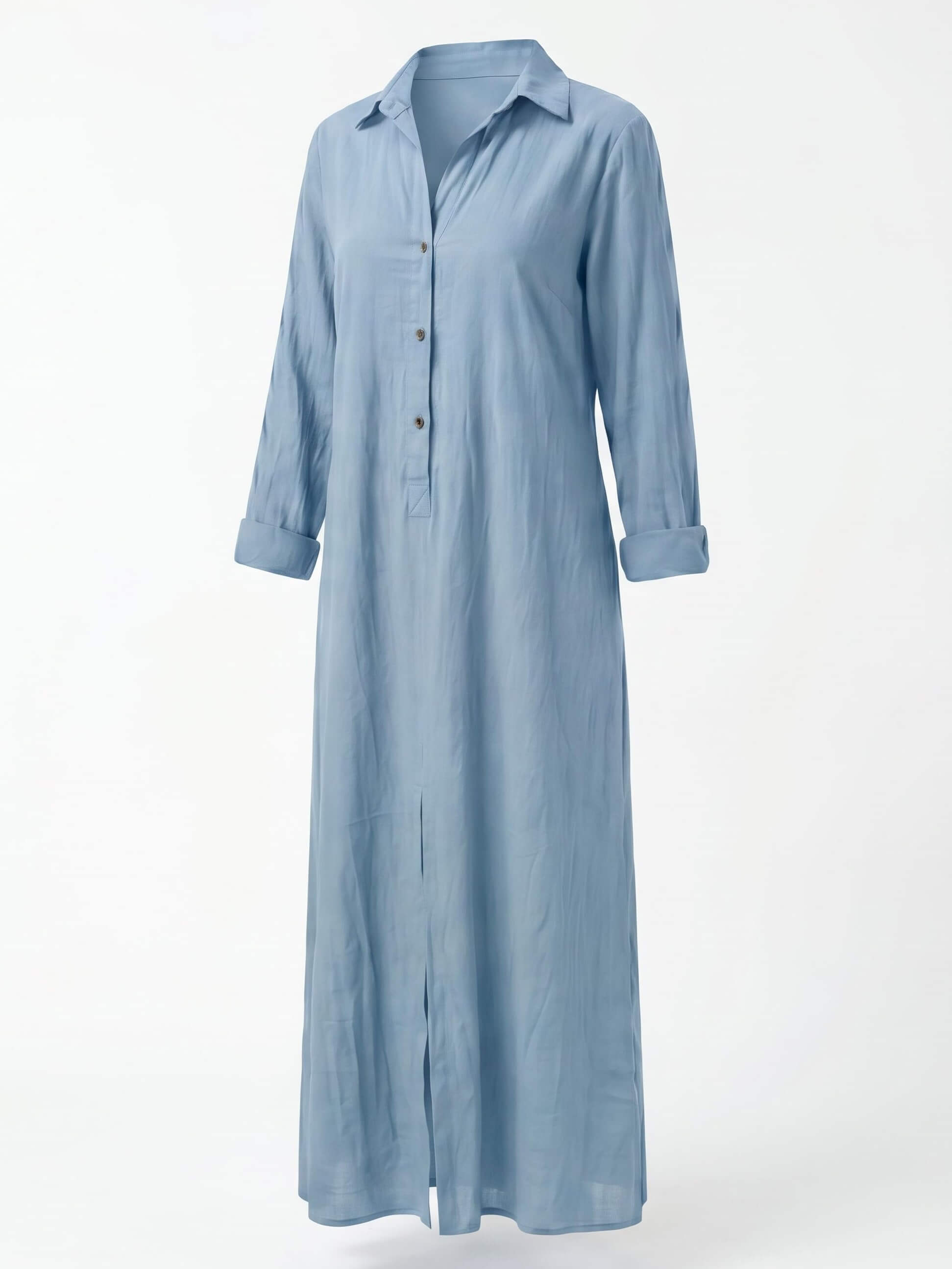 Women’s Collared Front Slit Maxi Shirt Dress
