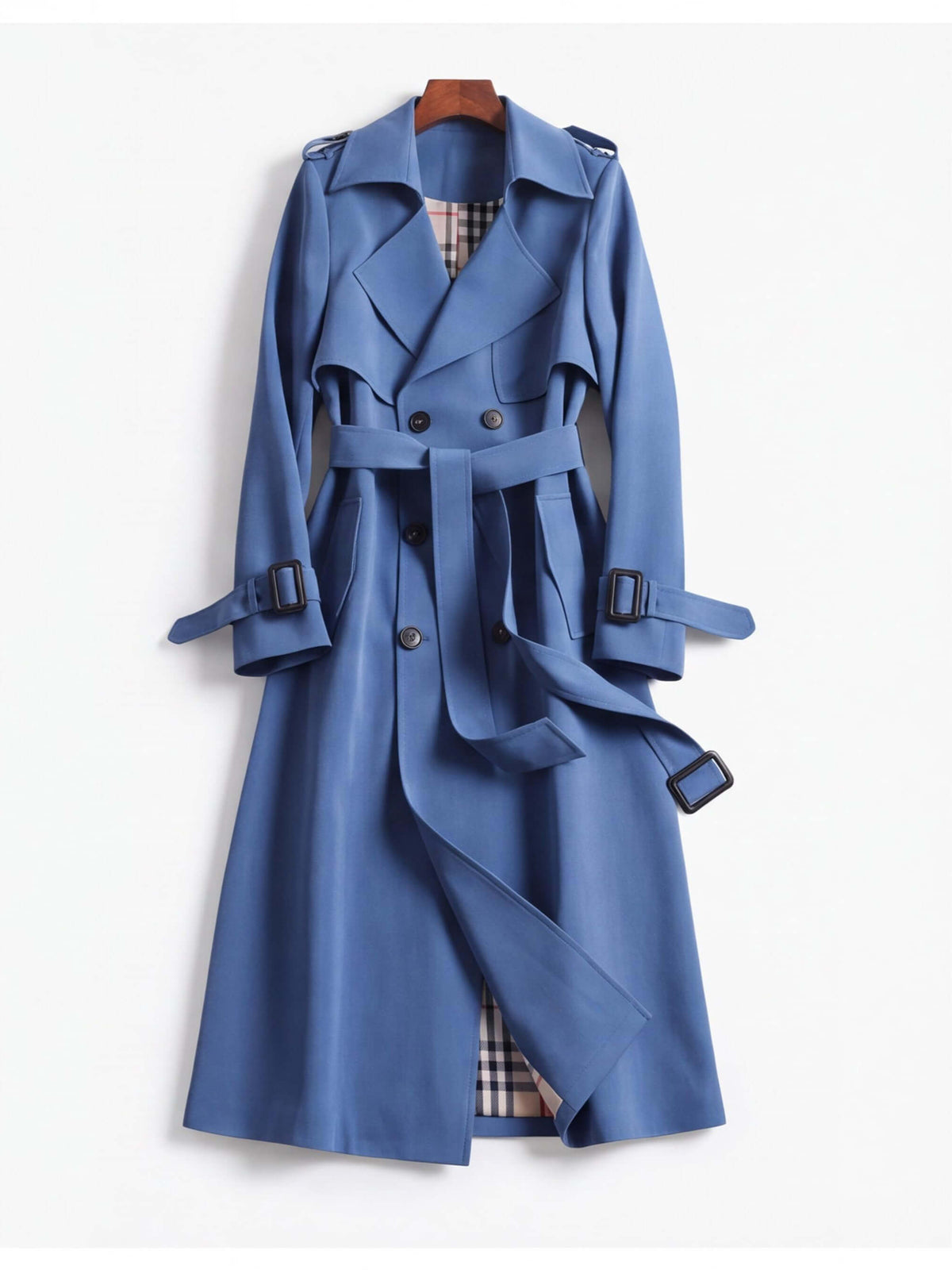 Women’s Belted Double-Breasted Trench Coat with Buckle Cuffs