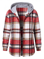 Women’s Hooded Plaid Button-Up Jacket