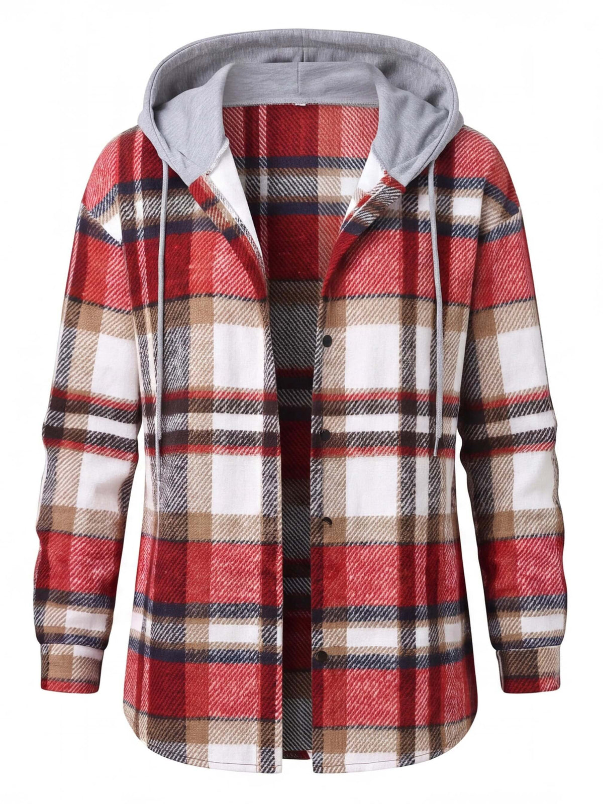 Women’s Hooded Plaid Button-Up Jacket