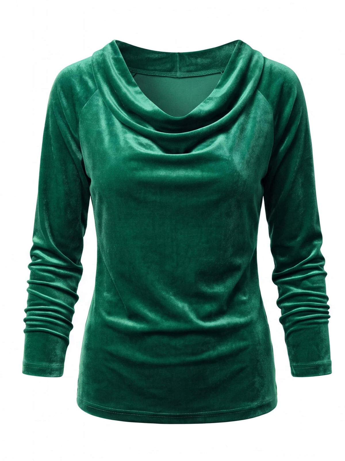 Women’s Velvet-Look Cowl Neck Long-Sleeve Top