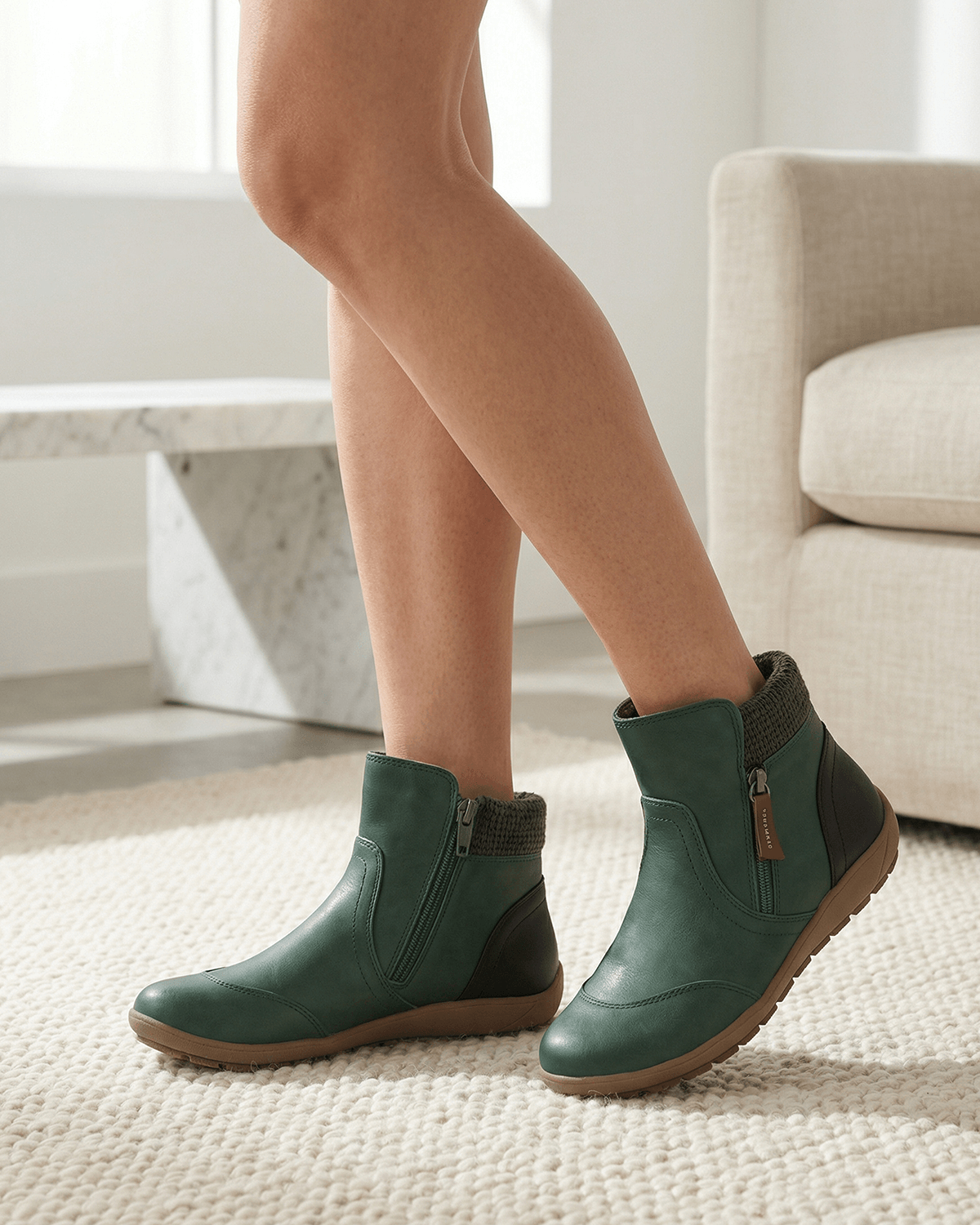 Women’s Ankle Boots- Knit-Cuff Side-Zip