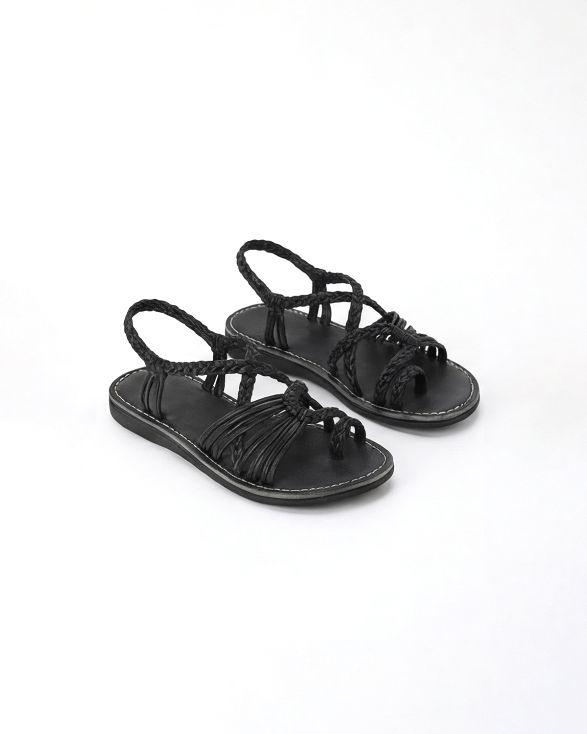 Women’s Flat Sandals- Braided Lace-Up