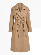 Women’s Double-Breasted Belted Trench Coat with Longline Silhouette