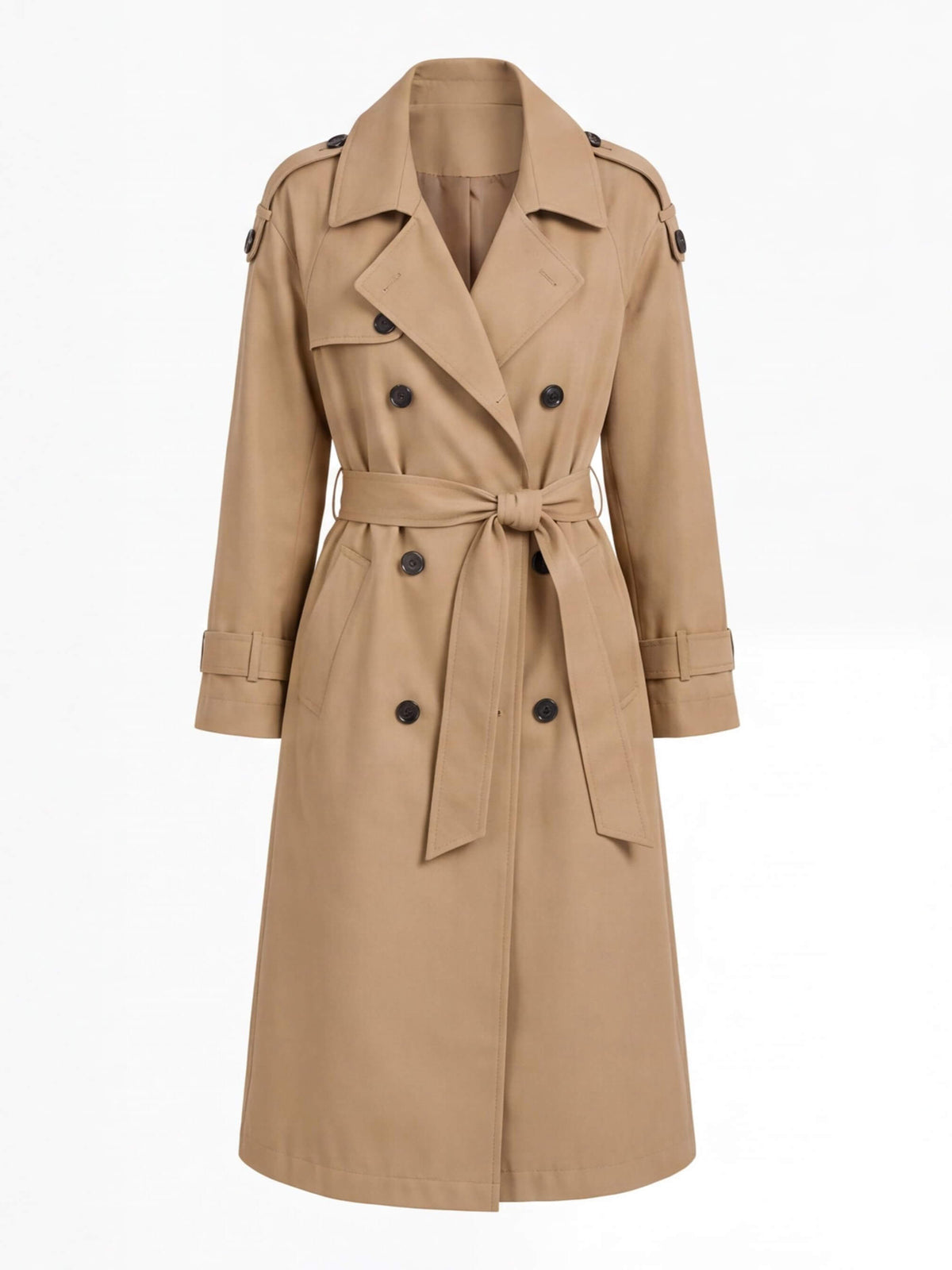Women’s Double-Breasted Belted Trench Coat with Longline Silhouette