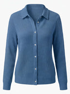 Women’s Ribbed Button-Up Collared Knit Top