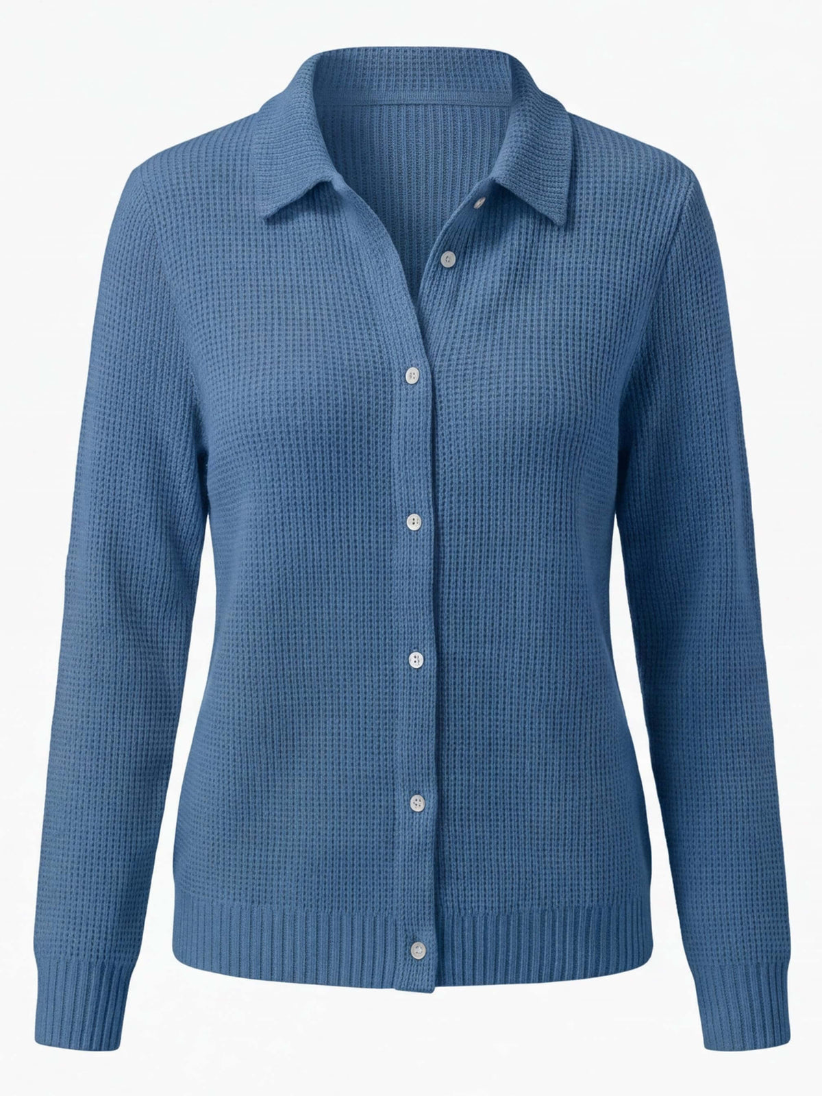 Women’s Ribbed Button-Up Collared Knit Top