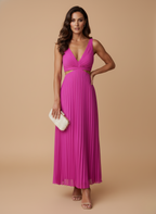 Women’s Dress – Pleated Backless Midi Dress