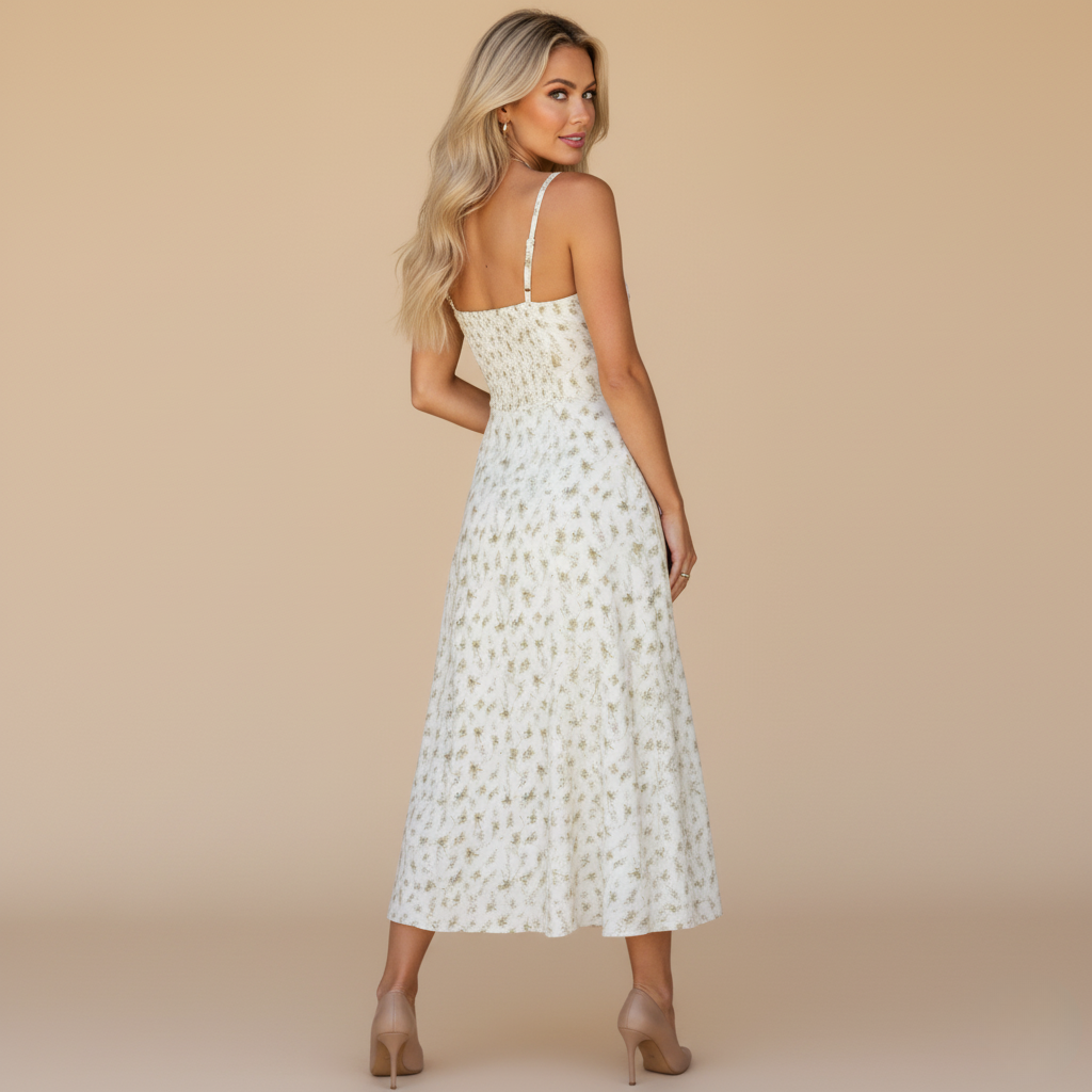 Elegant Floral Corset Midi Dress – Feminine & Flattering