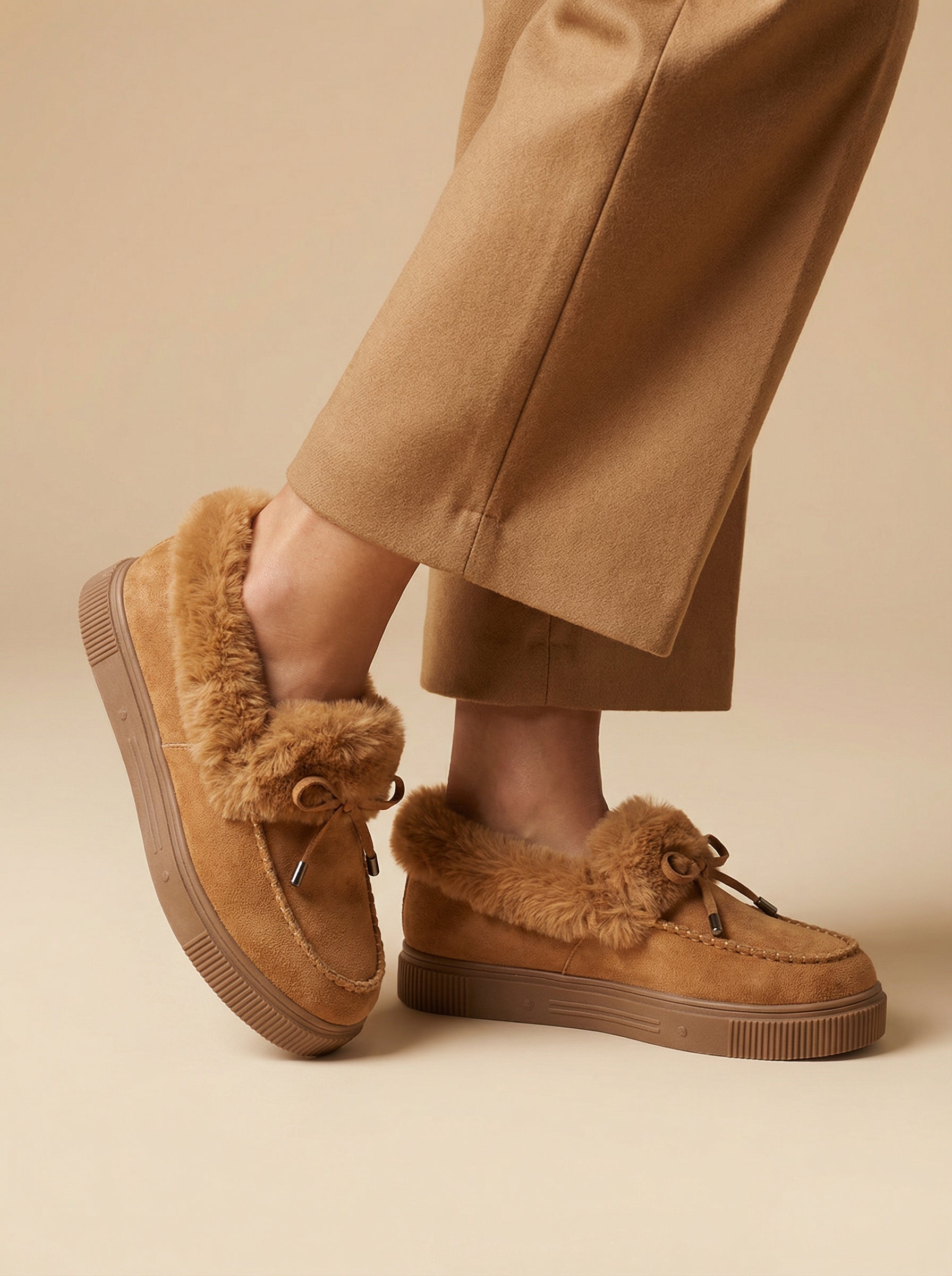 Women’s Wide-Fit Winter Slip-On Shoes – Faux-Fur Trim