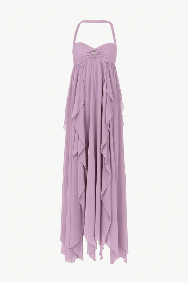 Women’s Chiffon Halter Maxi Dress – Romantic Layered Silhouette