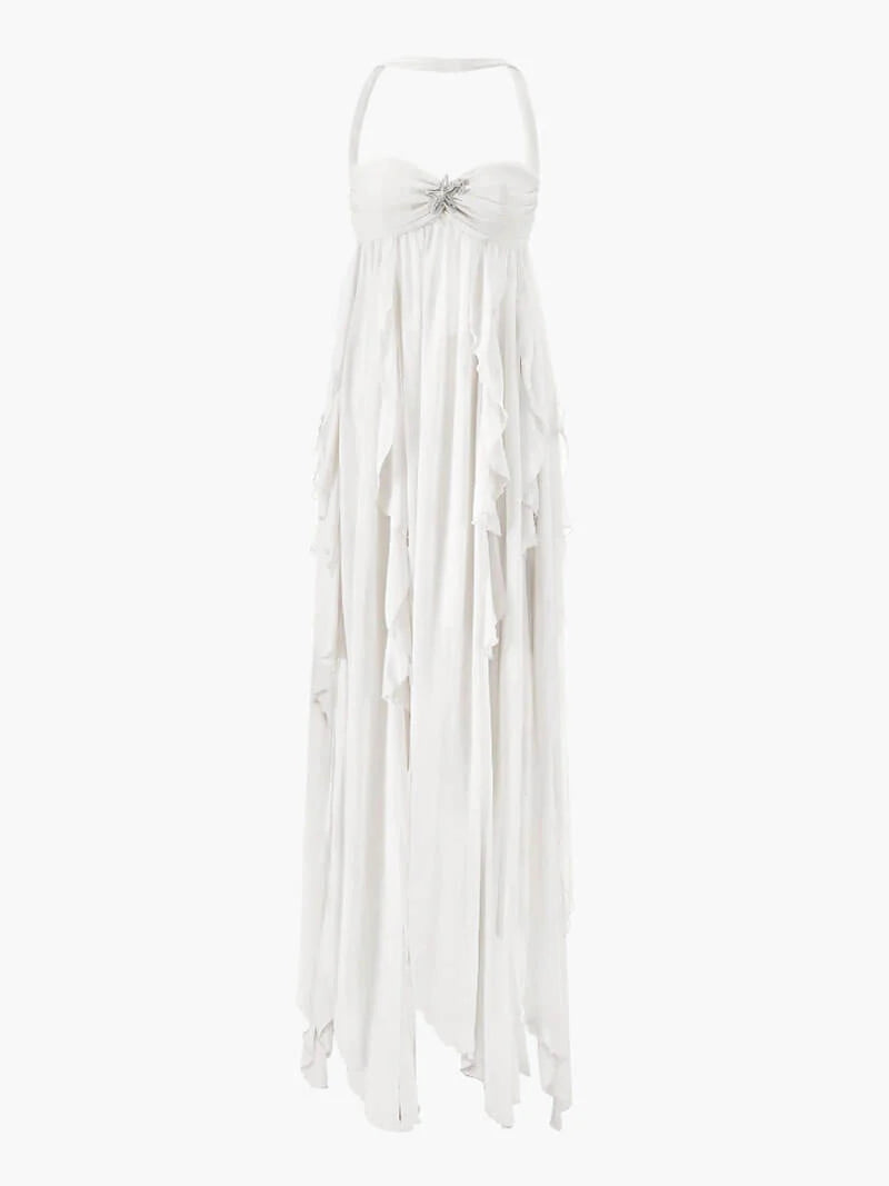 Women’s Chiffon Halter Maxi Dress – Romantic Layered Silhouette